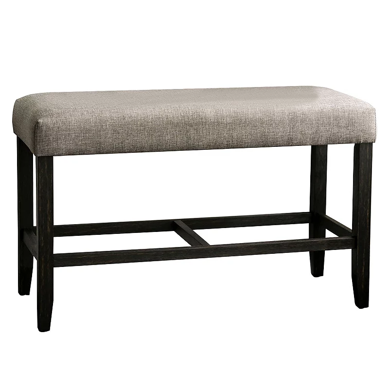 25 Inch Padded Wooden Counter Height Bench， Gray