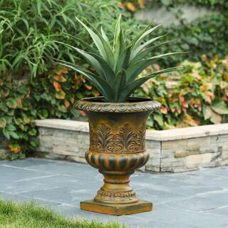 LuxenHome Weathered Burnt Orange Decorative MgO Urn Planter WH040