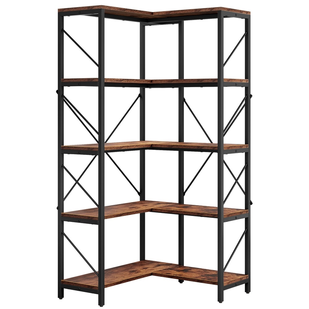 Moasis 65.9 Inch Corner Bookshelf 5 Tier Industrial Display Bookcase