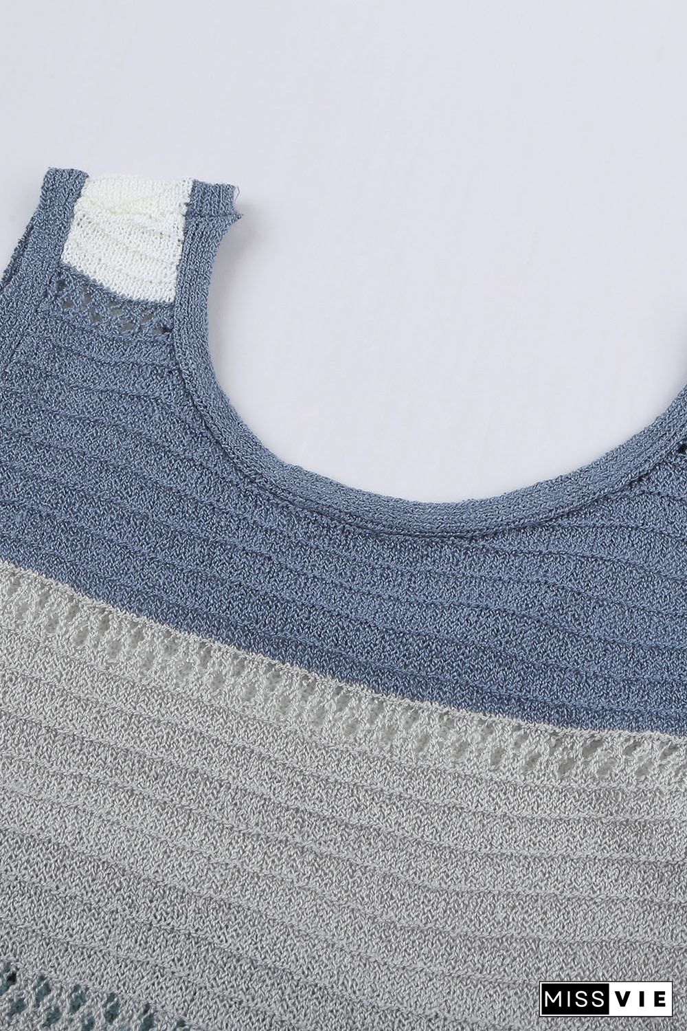 Sky Blue Color Block Knitted Tank Top