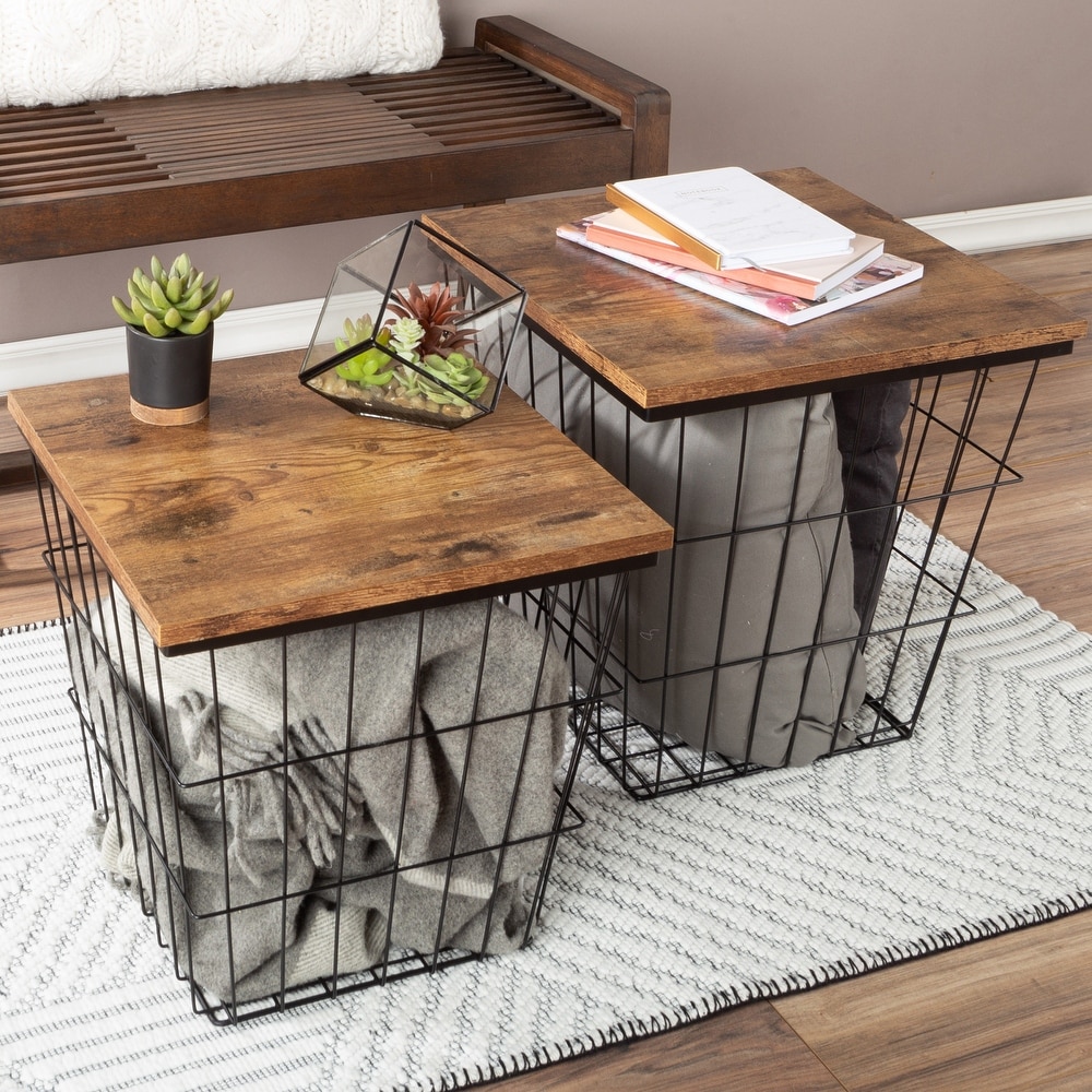 Lavish Home End Table Square Wire Basket Nesting Tables  Set of 2