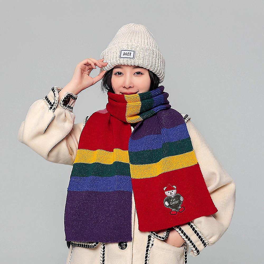 Woman's Large Winter Scarf With Thick Warm Wool Cute Design For Cold Weather Outdoor Skiing And Cycling