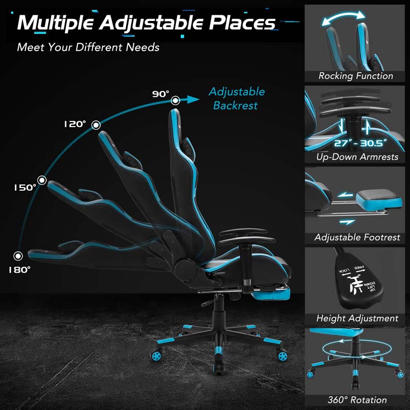 Computer Gaming Chair, Ergonomic High Back Massage Racing Chair, Swivel Office Chair with Footrest & Adjustable Armrests