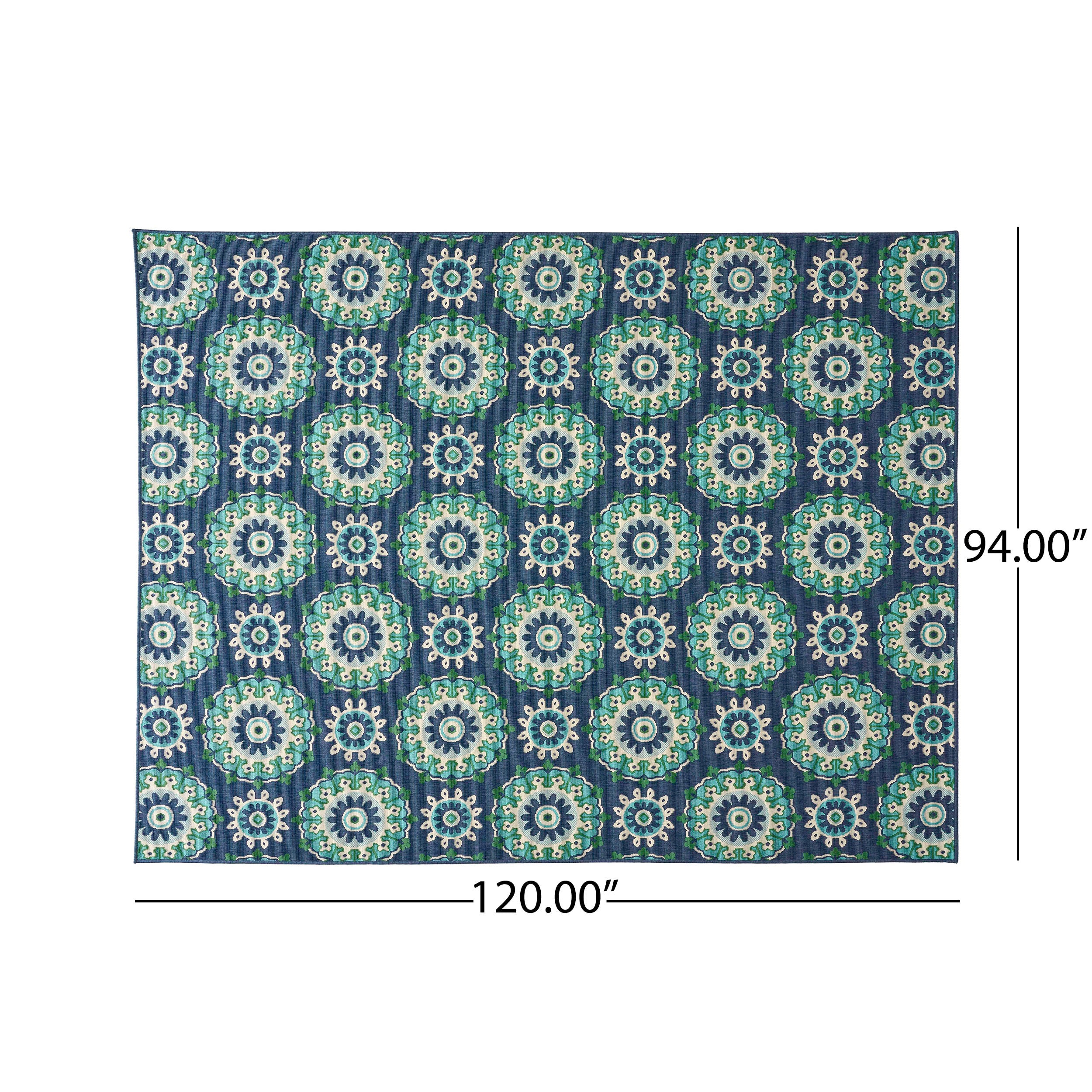 Arlene Outdoor Medallion Area Rug, Navy and Green