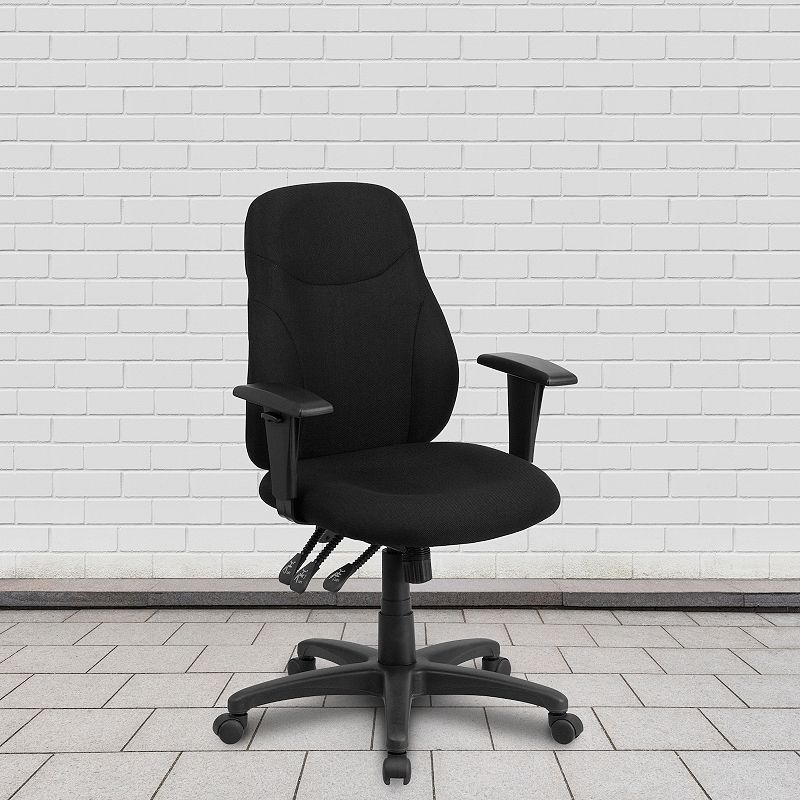 Emma and Oliver Mid-Back Black Fabric 1.5 Back Adjustment Ergonomic Task Office Chair with Arms