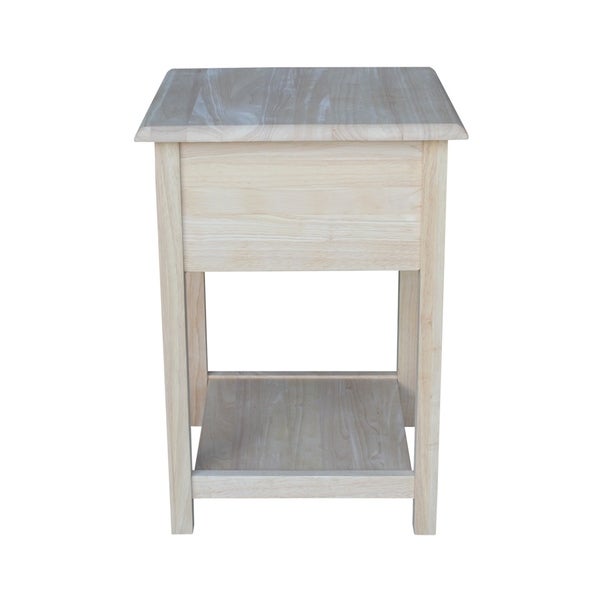 Square Solid Parawood Unfinished 2-drawer Lamp Table