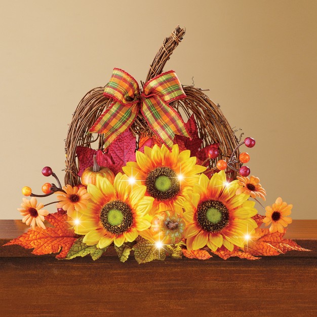 Collections Etc Led Lighted Sunflower Pumpkin Centerpiece 13 X 8 25 X 11 5