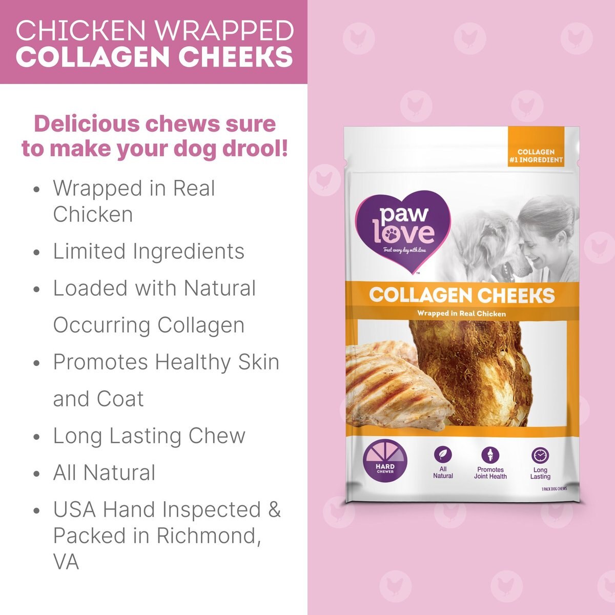 PawLove 5-in Chicken Wrapped Beef Collagen Cheeks Dog Treat