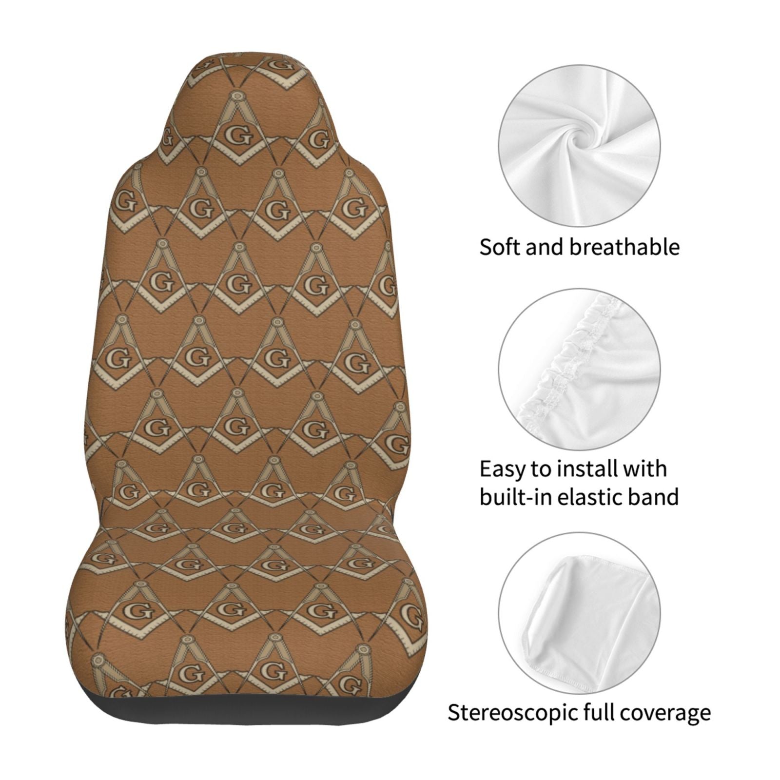 TEQUAN Front Seat Covers， Brown Mason Masonic Symbol Pattern 2 Piece Car Seat Cover Fit Most Car SUV Truck Van