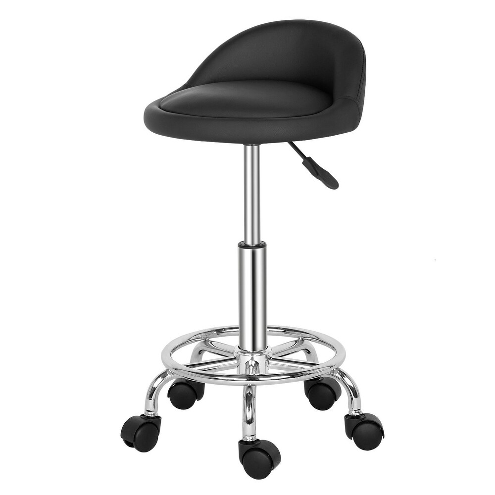 Round Shape Adjustable Salon Stool with Back Black   N/A