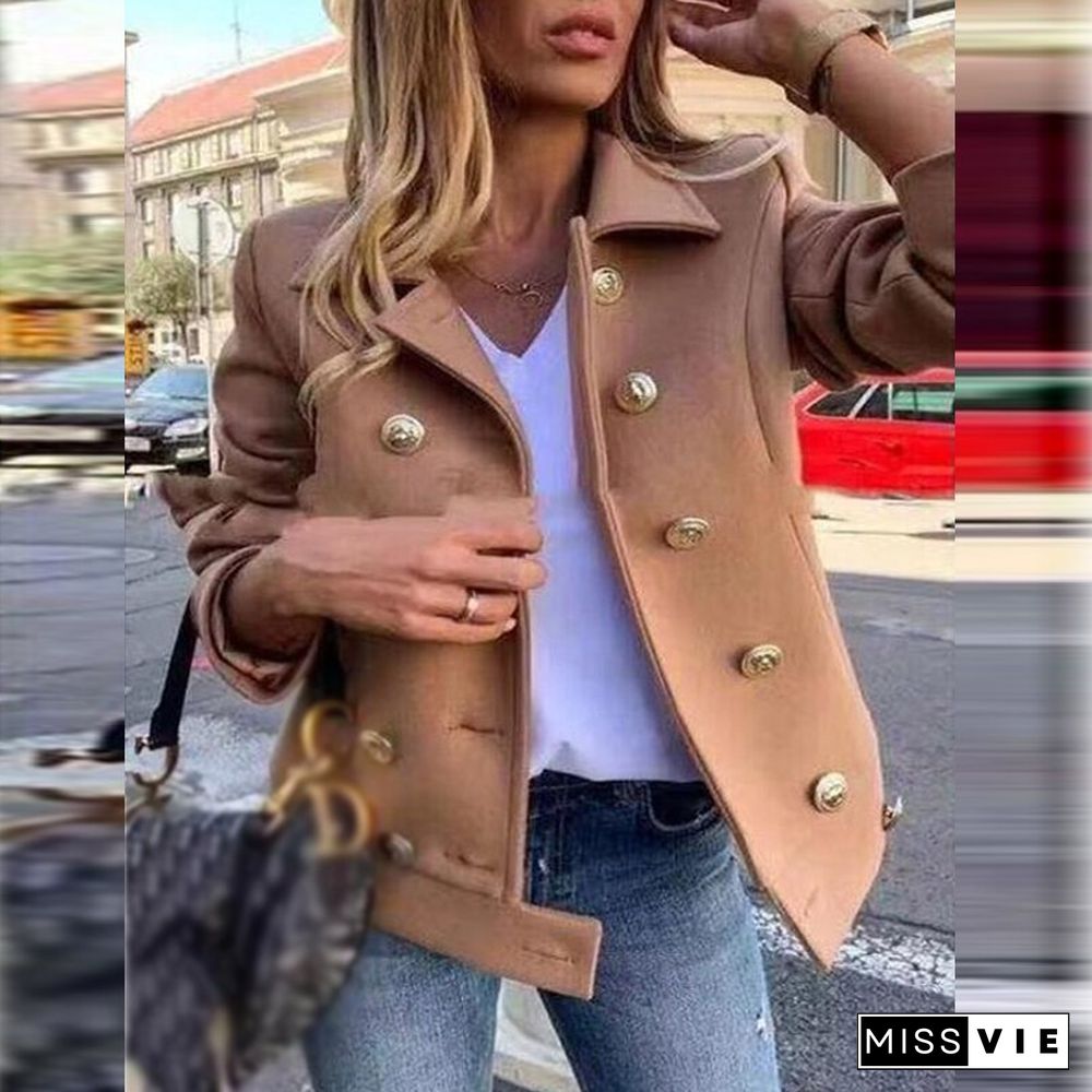 New Autumn Fashion Long Sleeve Turn-down Jacket Ladies Casual Single Breasted Slim Coat Ladies Retro Solid Color Office Jackets