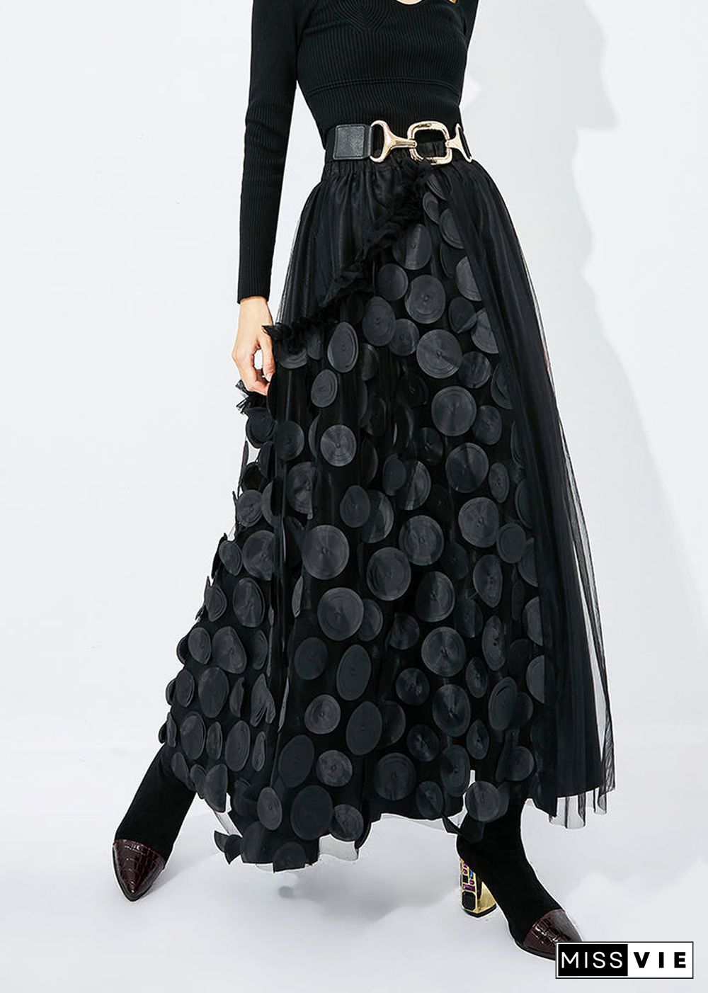 Chic Black-Red Dot Ruffled Patchwork Dot Tulle A Line Skirts Summer