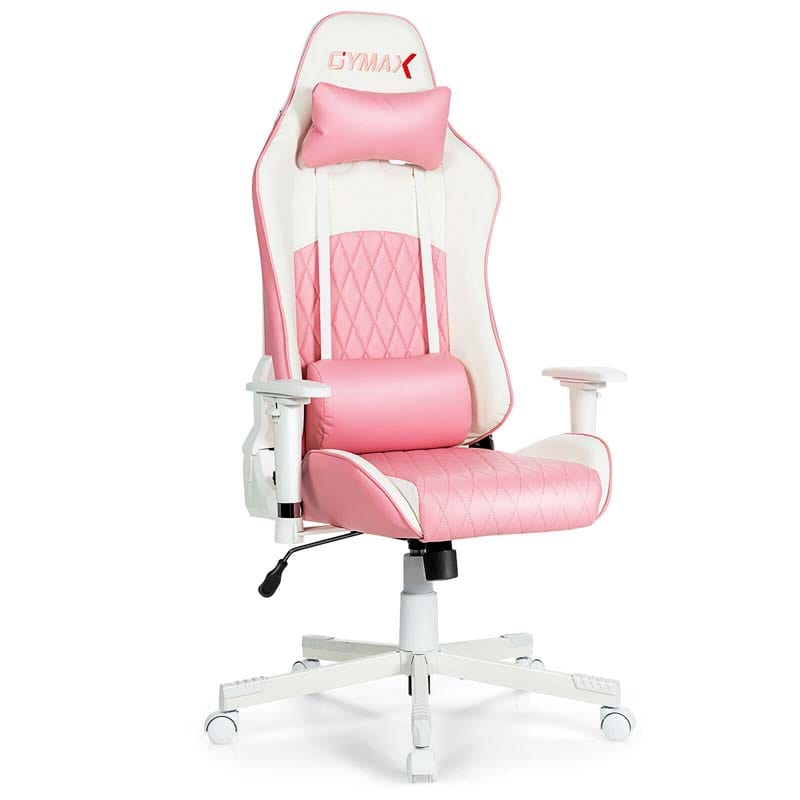 Pink Gaming Chair Recliner, High Back Ergonomic PC Racing Chair, Fully Adjustable Swivel Office Chair with Headrest & Lumbar Support