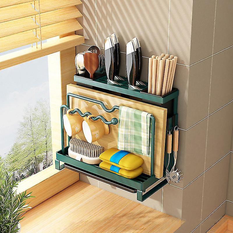 Multifunctional One-in-one Kitchen Knife Holder Chopping Board Pot Cover Rag Draining Storage Rack