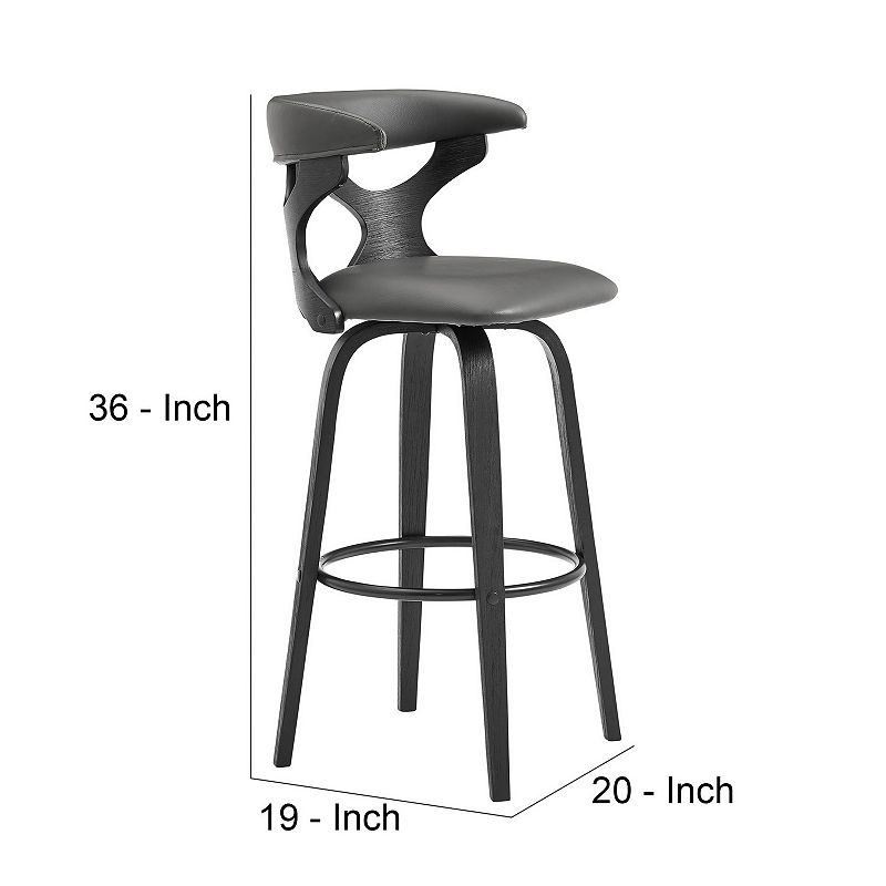 26 Inch Faux Leather Swivel Counter Stool， Black and Gray