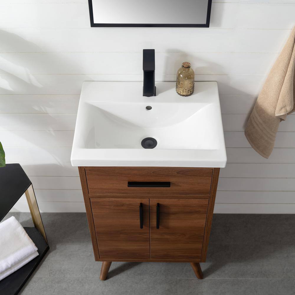 SUDIO Nelson 20.4 in. W x 15.7 in. D x 34 in. H Bath Vanity in Walnut with White Ceramic Top Nelson-20WN