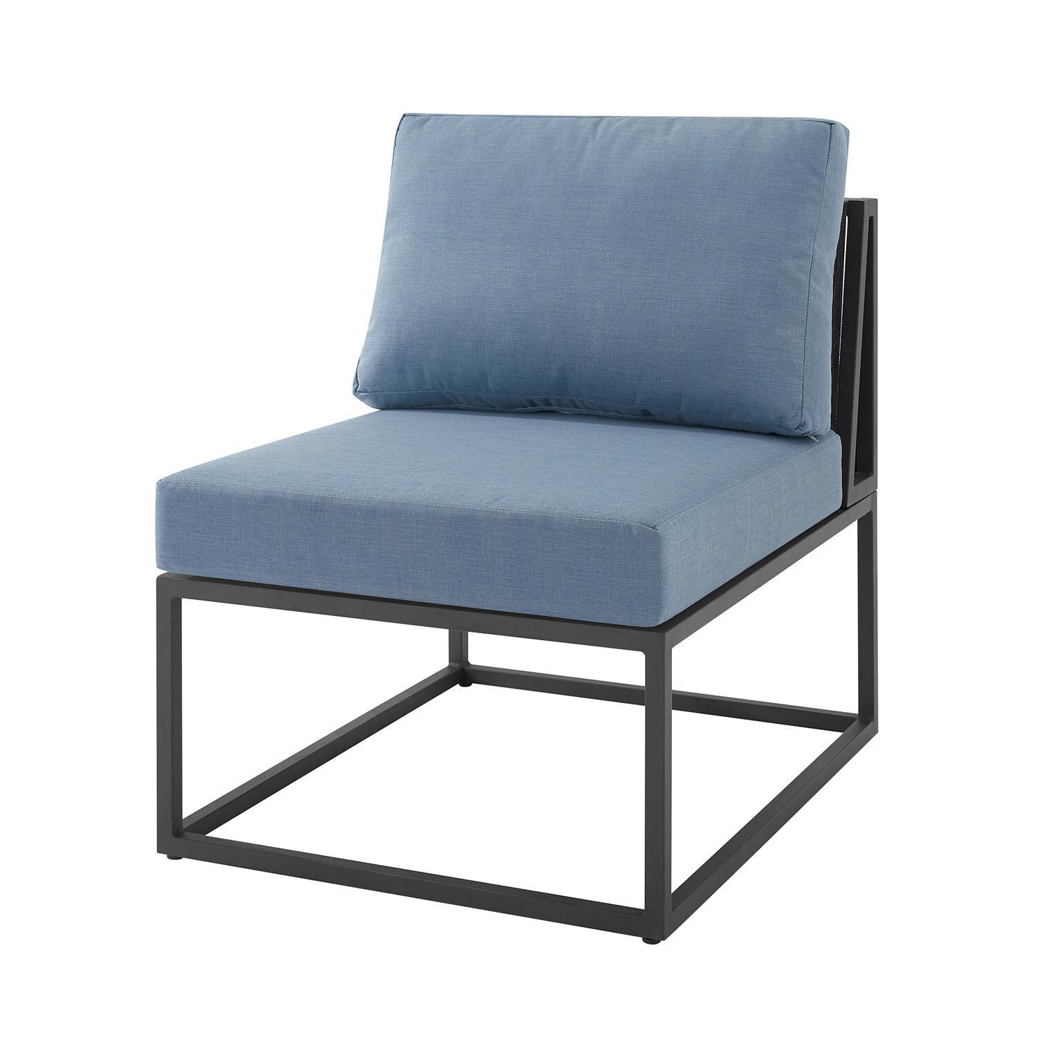 Ultimate Patio Chesterview Steel Patio Armless Sectional Club Chair W/ Blue Cushions