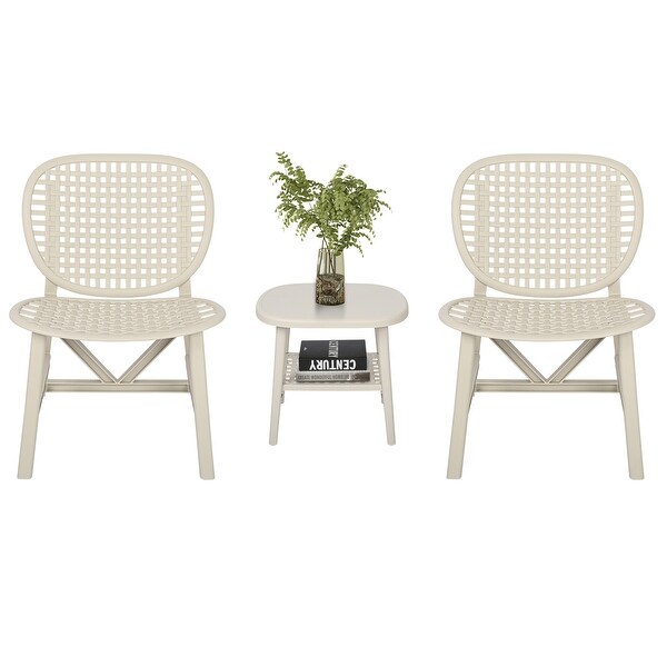 3 Pieces Hollow Patio Table Chair Set All Weather Conversation Bistro Set with Open Shelf Table - Overstock - 37455731