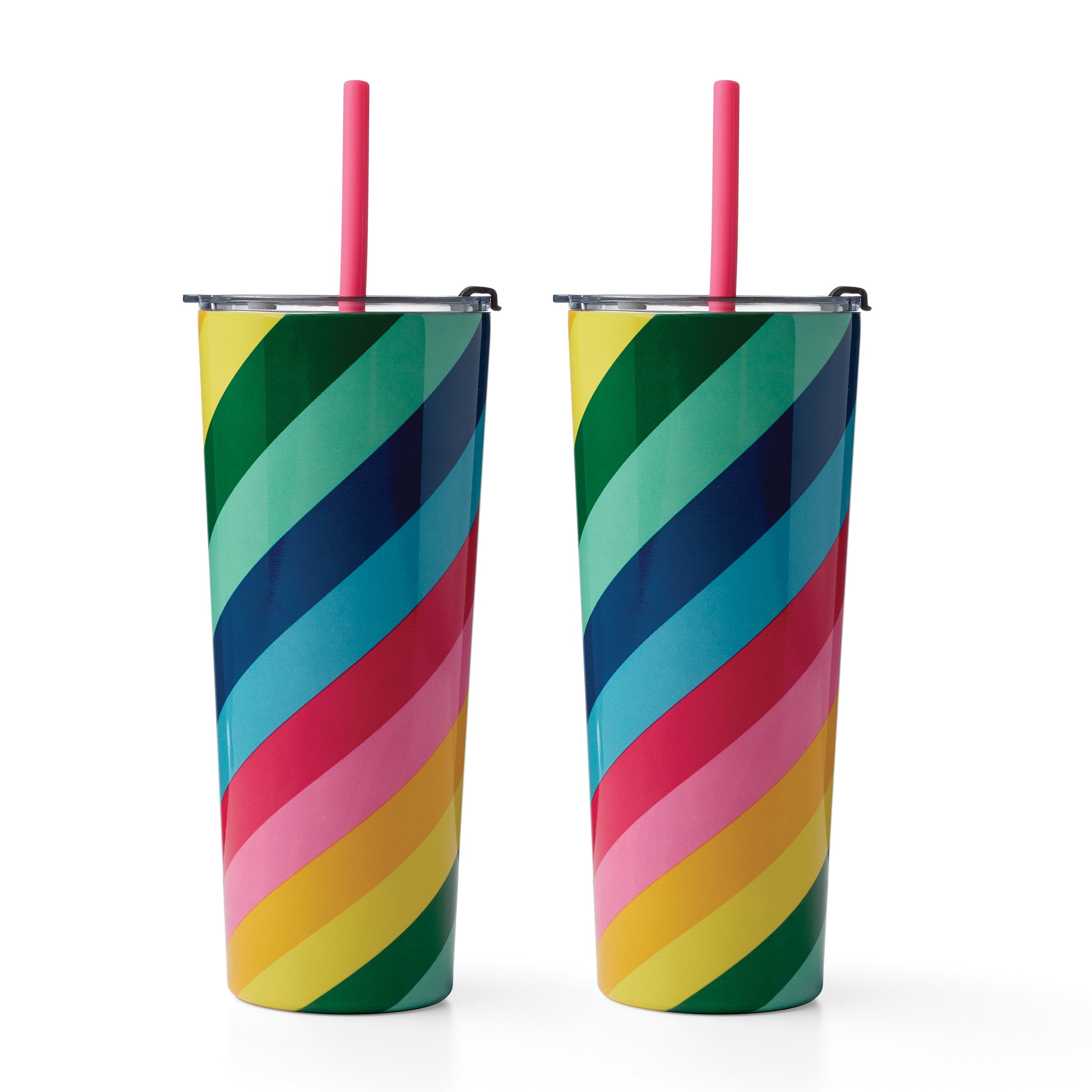 24 Oz Multi-Stripe Insulated Tumblers, Set Of 2