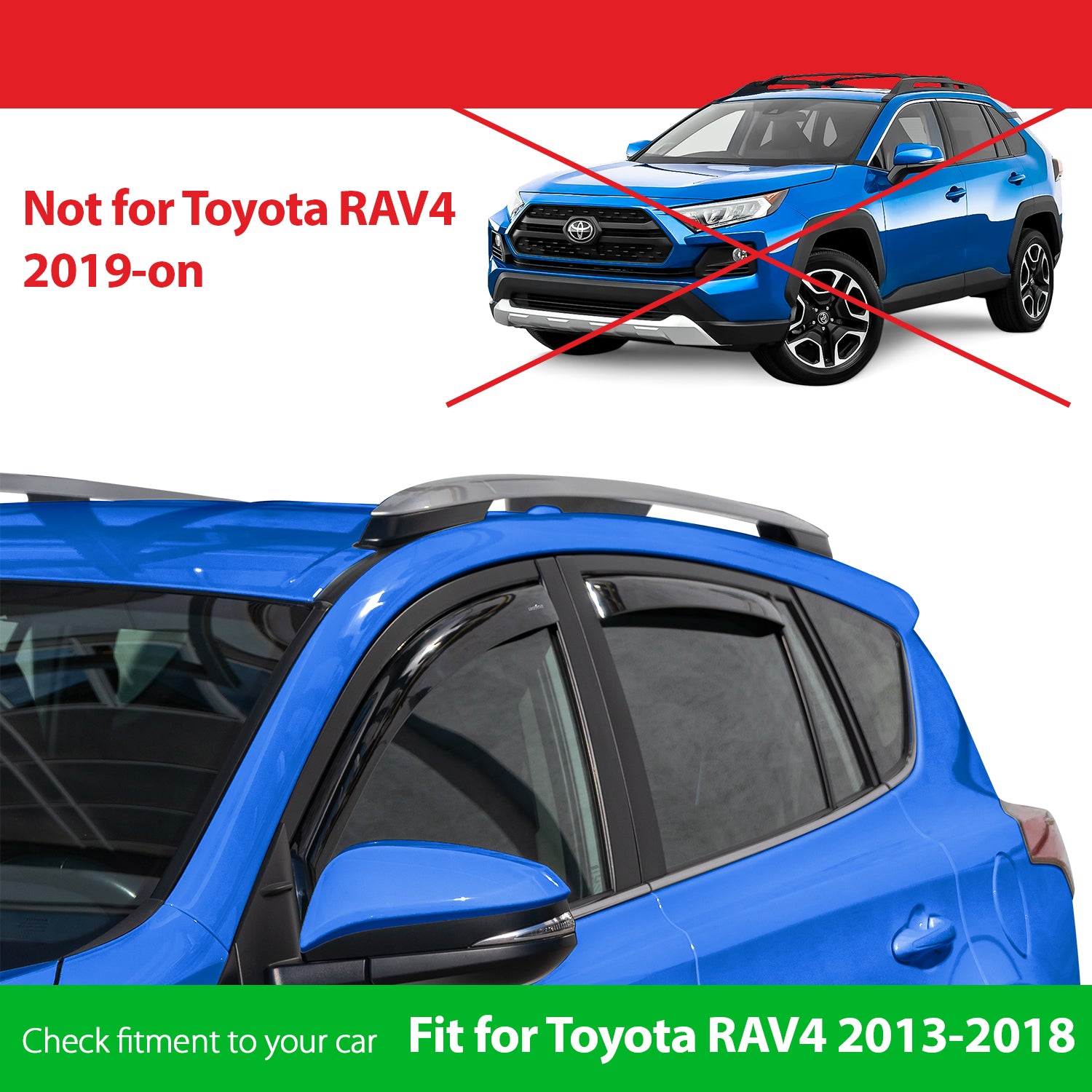 Goodyear Shatterproof in-Channel Window Deflectors for Toyota RAV4 2013-2018， Rain Guards， Window Visors for Cars， Vent Deflector， Car Accessories， 4 pcs - GY003486