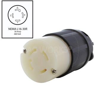 AC WORKS NEMA L16-30R 3-Phase 30A 480-Volt 4-Prong Locking Female Connector with UL C-UL Approval ASL1630R-BK