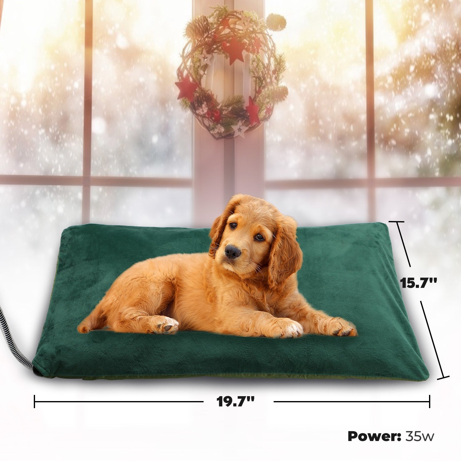 Green Outdoor Pet Heating Pad for Dogs and Cats， 35.4'' x 23.6''