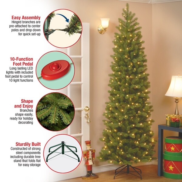 National Tree Company 9 ft. Downswept Douglas Fir Pencil Slim Tree w/Dual Color LED Lights