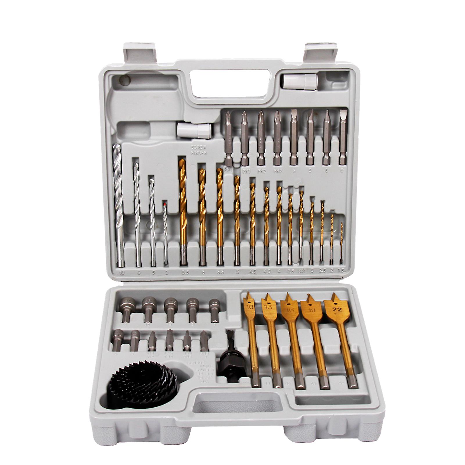 47 Pieces Drill Bit Set Screwdriver Bit Set Includes Hole Saws Masonry Drill Bits Wood Drill Bits and More With Plastic Case For Diy Household Repair No