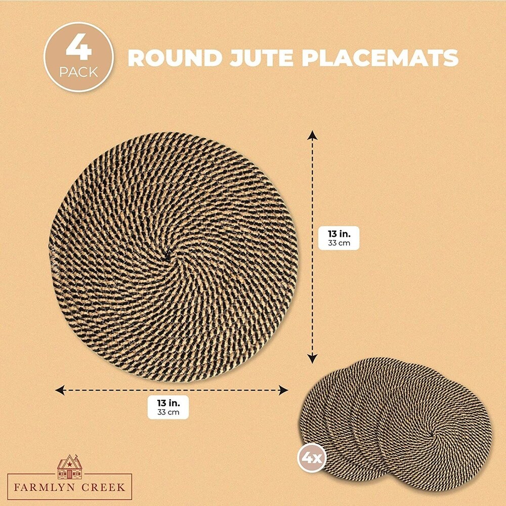 Indoor Outdoor Round Jute Placemats for Dining Table (13 Inches  4 Pack)