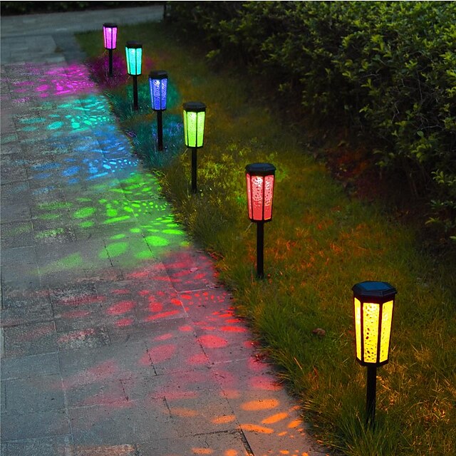 Solar Light Hollow Lawn Retro Garden Light RGB Warm White 2 Modes Lighting Outdoor Garden Courtyard Waterproof Solar Lawn Light Park Walkway Decor Lights