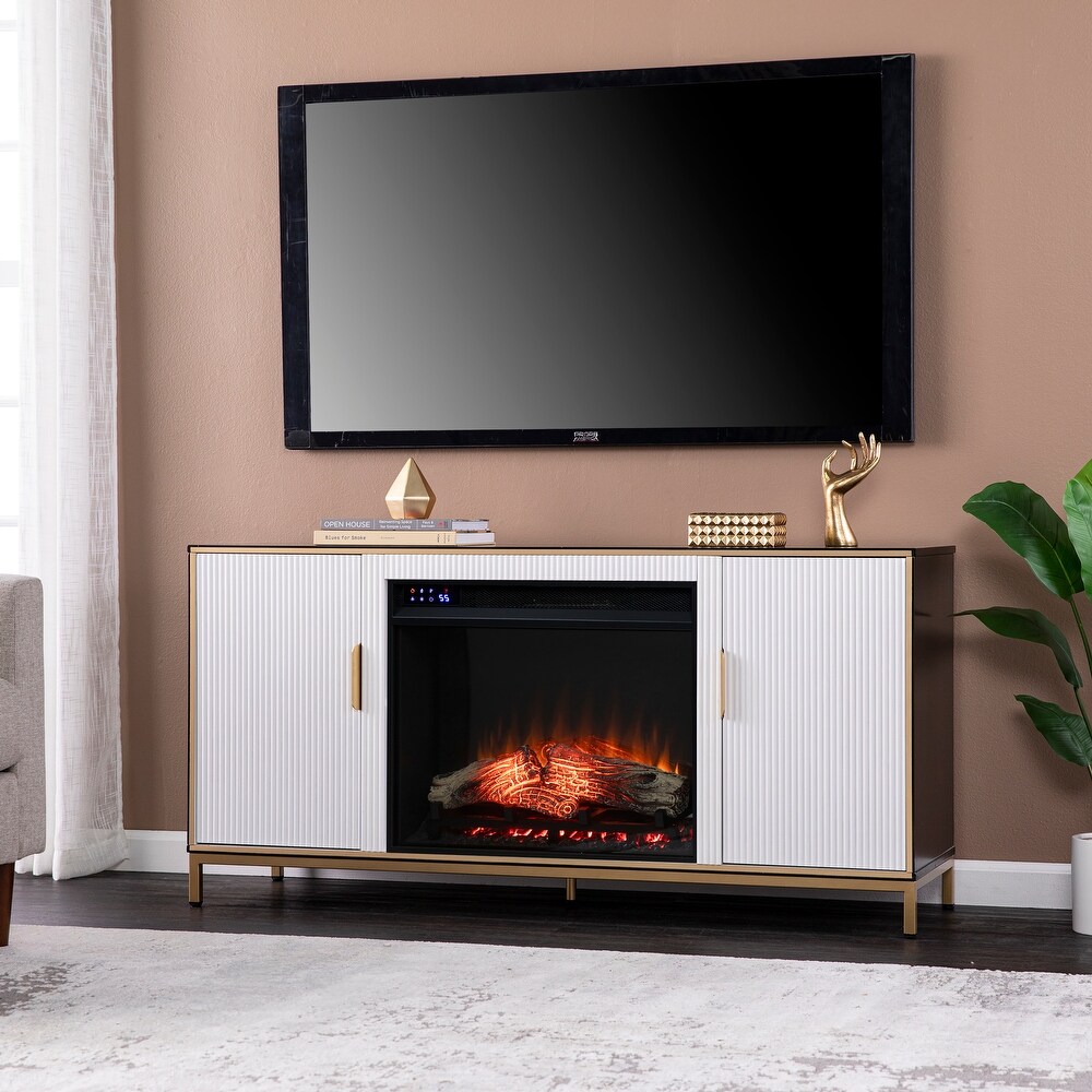 SEI Furniture Daltaire Contemporary Media TV Stand with Electric Fireplace Insert and Storage