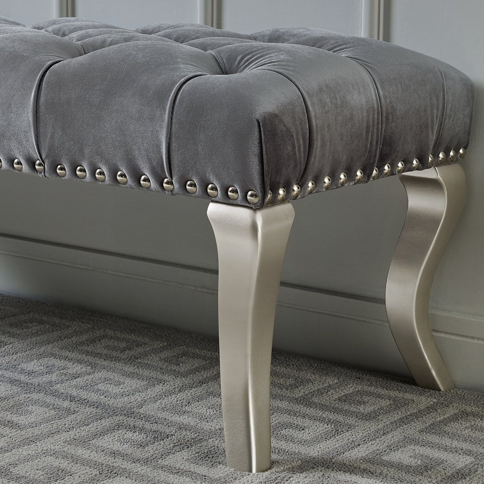 Roundhill Furniture Maxem Tufted & Upholstered Bench, Gray