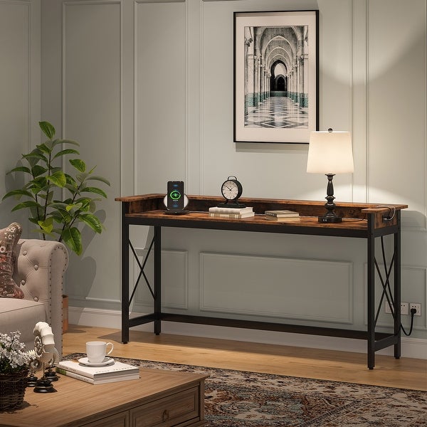 Console Table with Outlets and USB Ports， 71 inch Long Sofa Table Behind Couch