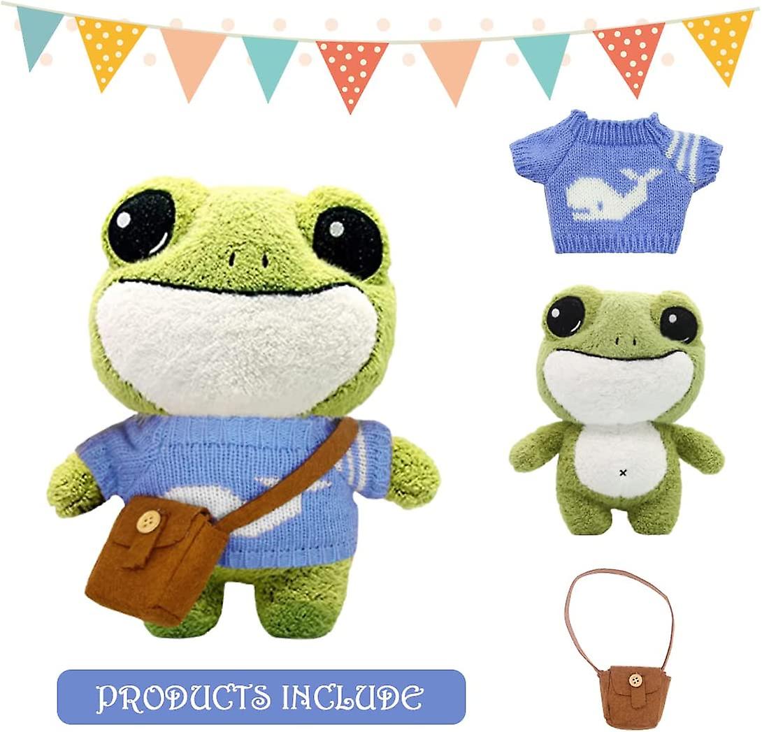 Stuffed Cute Frog Plush Toy， Stuffed Animals Doll Frog Doll Toy With Big Eyes， Sweater Clothes And Backpack， Standing Frog Plush Toy Birthday Gift For