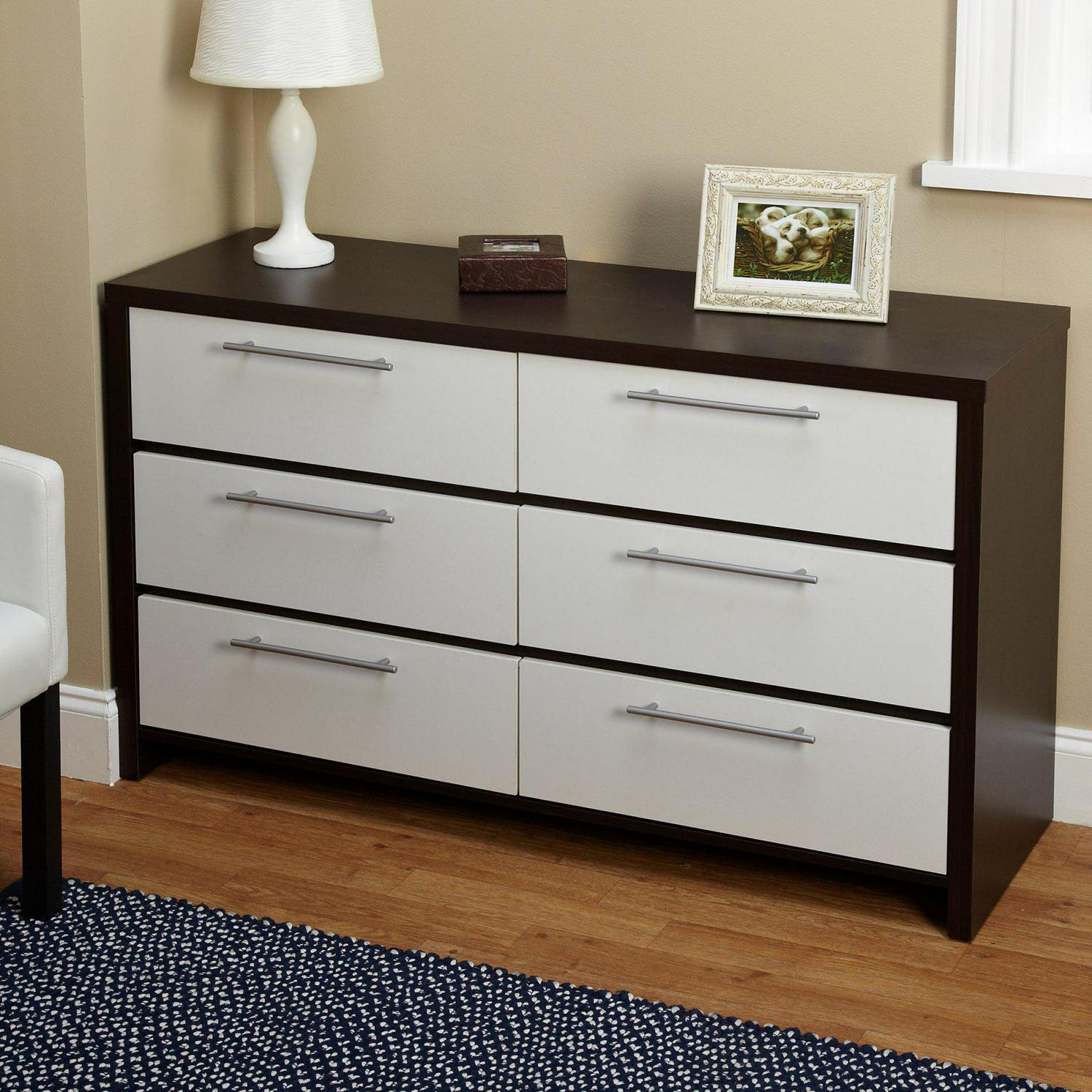 TMS Ava 6-Drawer Contemporary Chest， White/Espresso