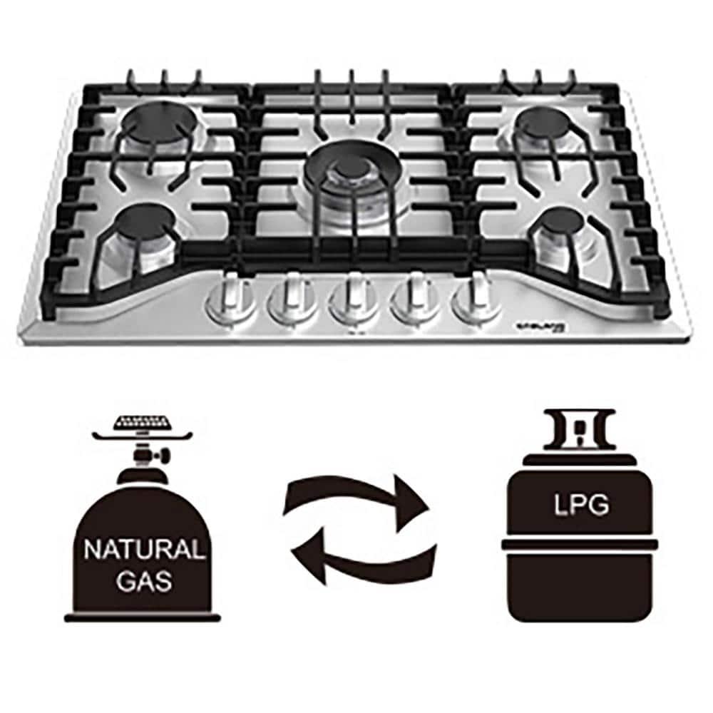 GASLAND Chef 30 in BuiltIn Gas Cooktop in Stainless Steel with 5Burner including Gas Hob DropIn Gas Cooker NGLPG Convertible