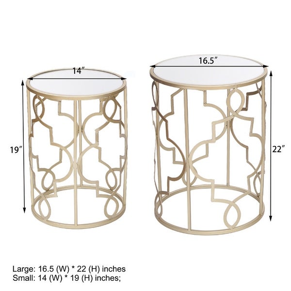 Adeco Goldtone Metal and Glass Nesting Side Table (Set of 2)