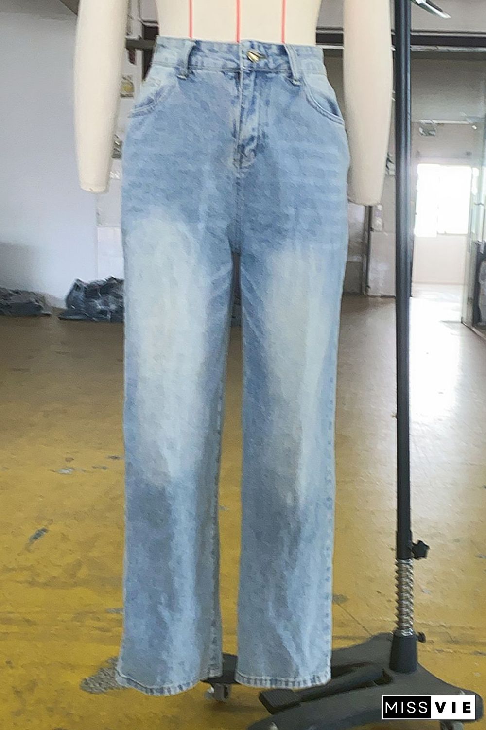 Washed Blue Baggy Loose Fit Jeans Pants