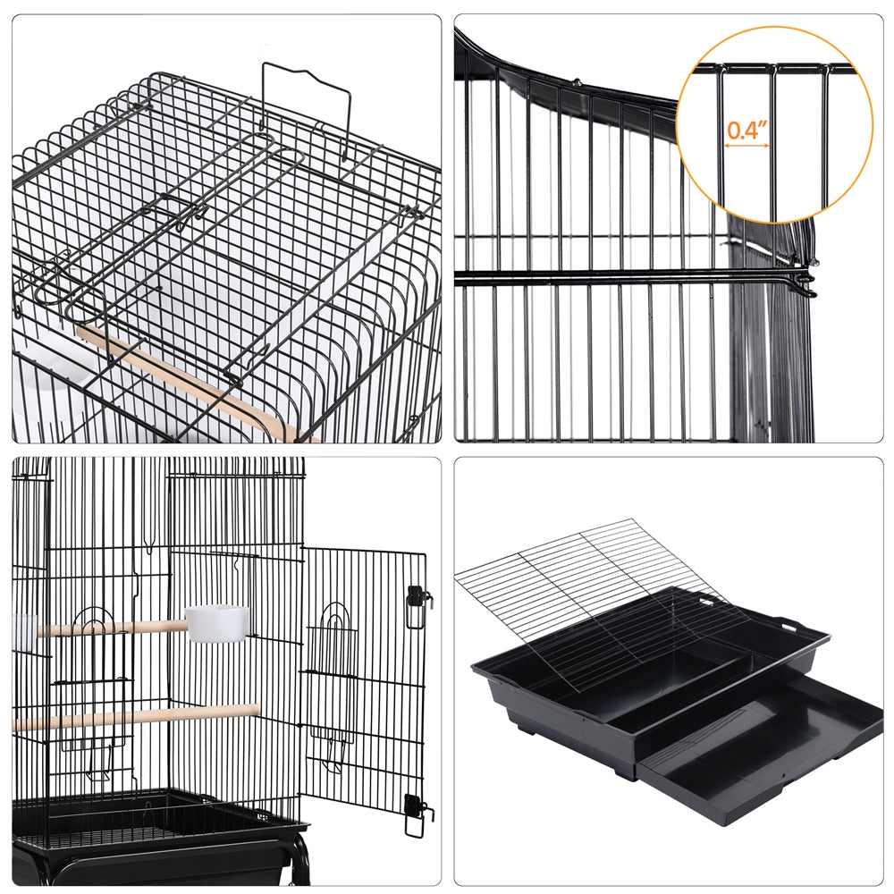 Topeakmart 53.5-inch Open Top Metal Bird Cage with Detachable Rolling Stand， Black