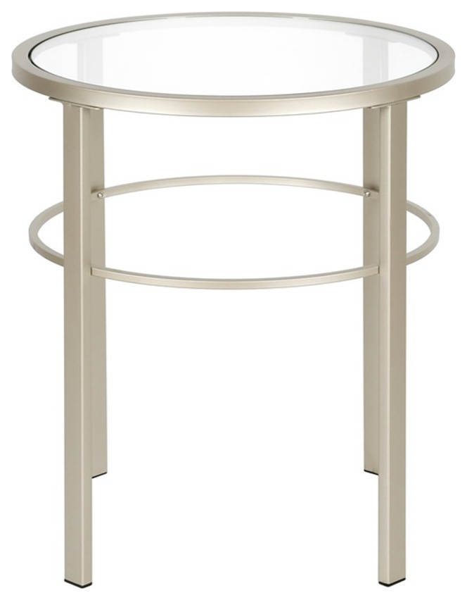 Pemberly Row Circle Side Table with Glass Top in Satin Nickel   Contemporary   Side Tables And End Tables   by Homesquare  Houzz