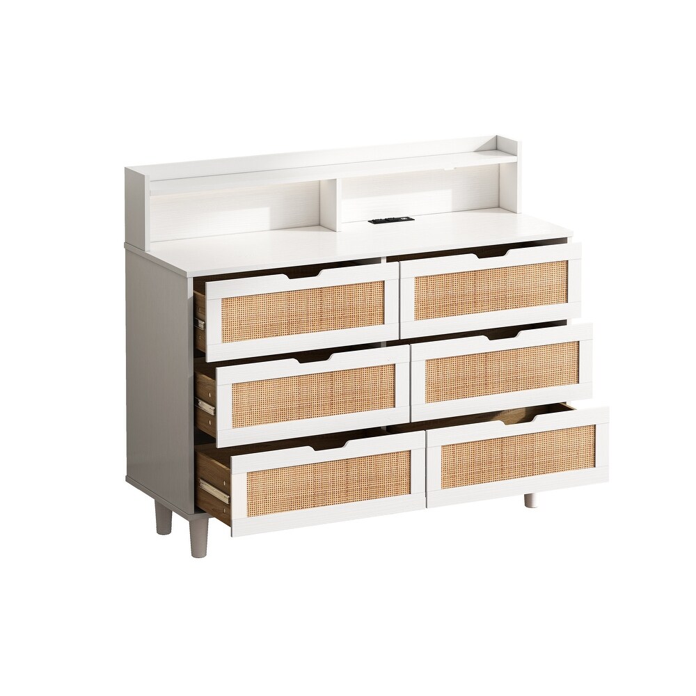 6 Drawers Rattan Storage Cabinet