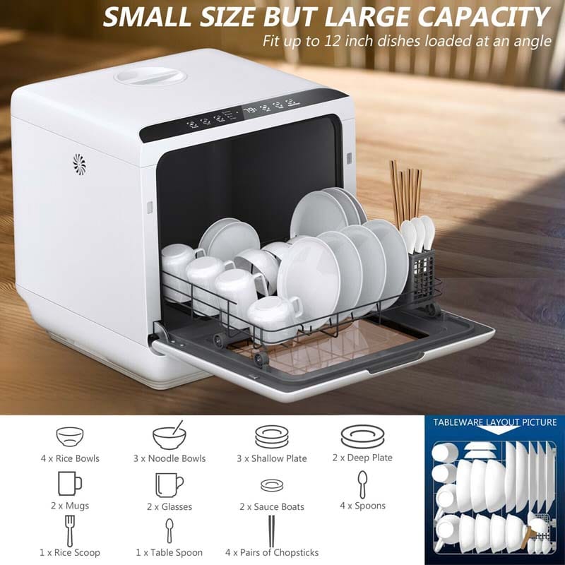 Portable Dishwasher Countertop Dishwashing Machine Hot Air Drying with 5L Water Tank & 5 Washing Modes