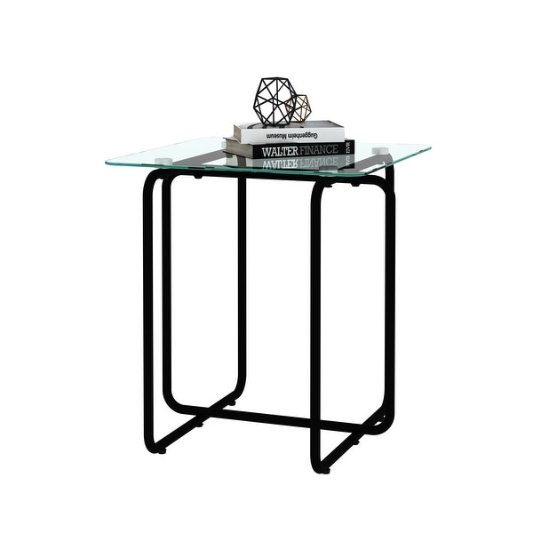 High Quality Glass End Table， Side Table with Metal Base