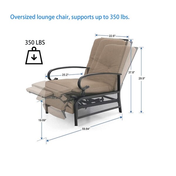 Metal Outdoor Recliner Lounge Chair with Beige Cushion