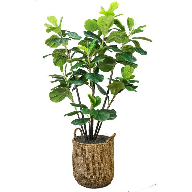 6' Artificial Fiddle Leaf Fig Tree In Basket With Handles - Lcg Florals