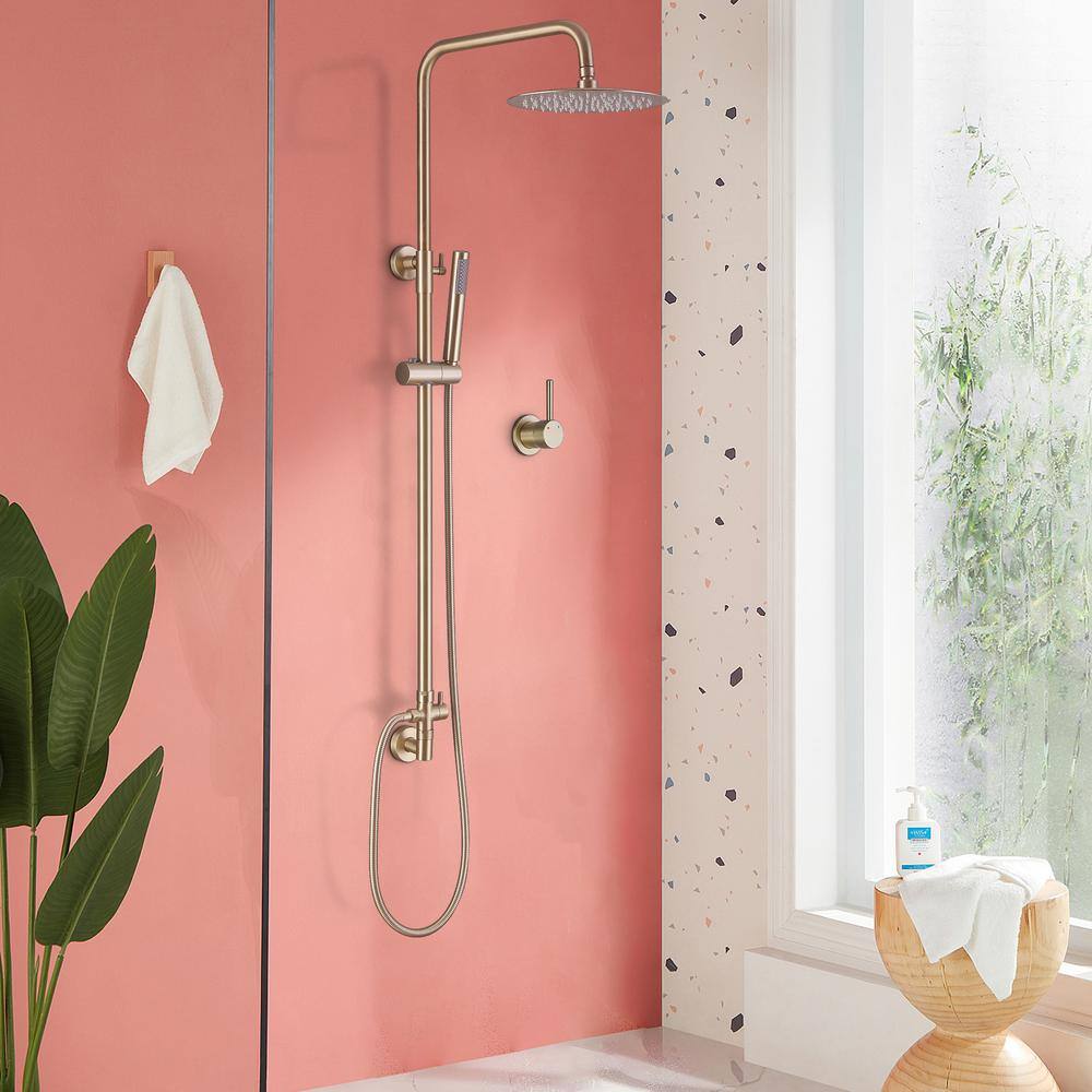 Tomfaucet 2-Spray Shower System with Hand Shower in Brushed Gold TFK0057BG