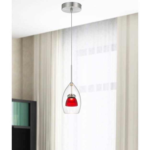 Integrated Led Dimmable Double Glass Mini Pendant Frosted Clear And Red Cal Lighting