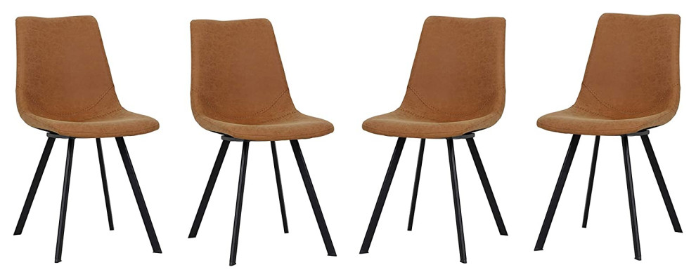 Markley Modern Leather Dining Chair With Metal Legs Set of 4 Light Brown   Contemporary   Dining Chairs   by Uber Bazaar  Houzz