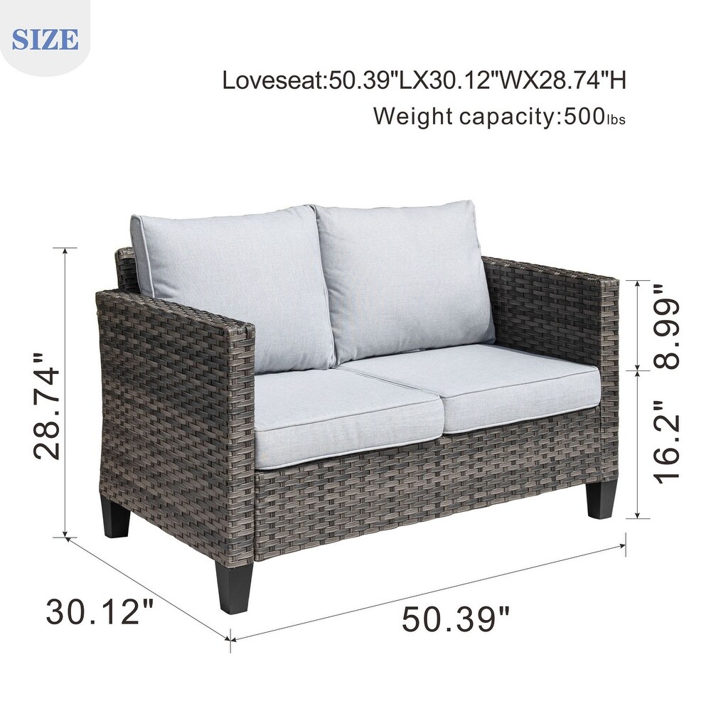 OVIOS Outdoor High back Grey Wicker Loveseat