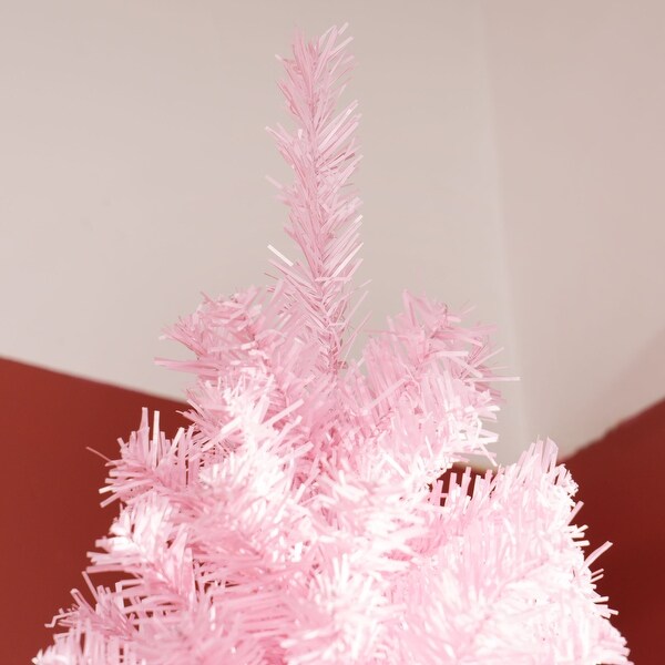 HOMCOM 8' Tall Unlit Slim Douglas Fir Artificial Christmas Tree with 1168 Realistic Branch Tips，Pink